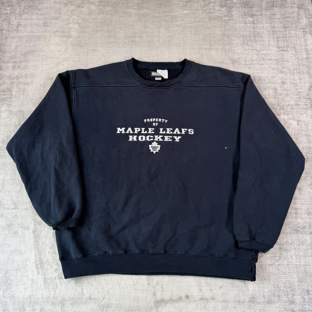 Toronto Maple Leafs Sweatshirt Mens Large Navy Blue Distressed Vintage NHL Crew